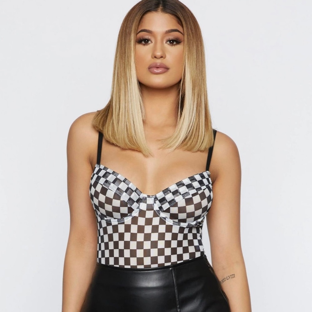 Black & White Checkered Mesh Bodysuit size small NWT SALE